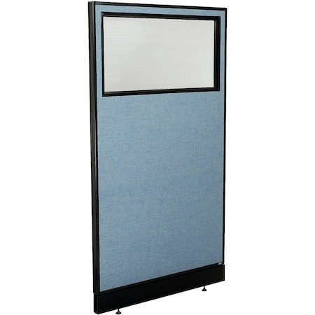 Interion By Global Industrial Interion Office Partition Panel with Partial Window & Pass-Thru Cable, 36-1/4inW x 64inH, Blue 694723WPBL